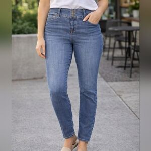 torrid High-Rise Triple-Button Straight Jeans in Medium Blue